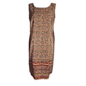 SAG HARBOR Brown Pink Geometric Sleeveless Zip Back Dress Womens Size 14